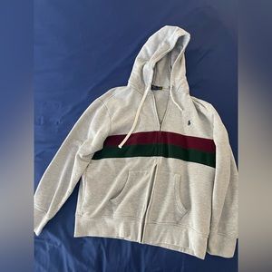 Sweatshirt jacket gray with maroon and green stripe